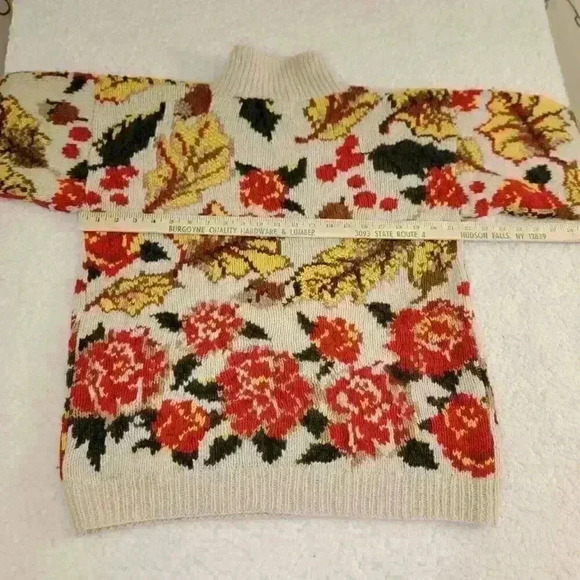 Vtg The Eagles Eye Sweater Hand Knit Womens Medium Fall Leaves Autumn - Picture 9 of 14